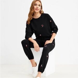 Lou & Grey Black Sweatshirt and Joggers Set with Embroidered Skiiers
